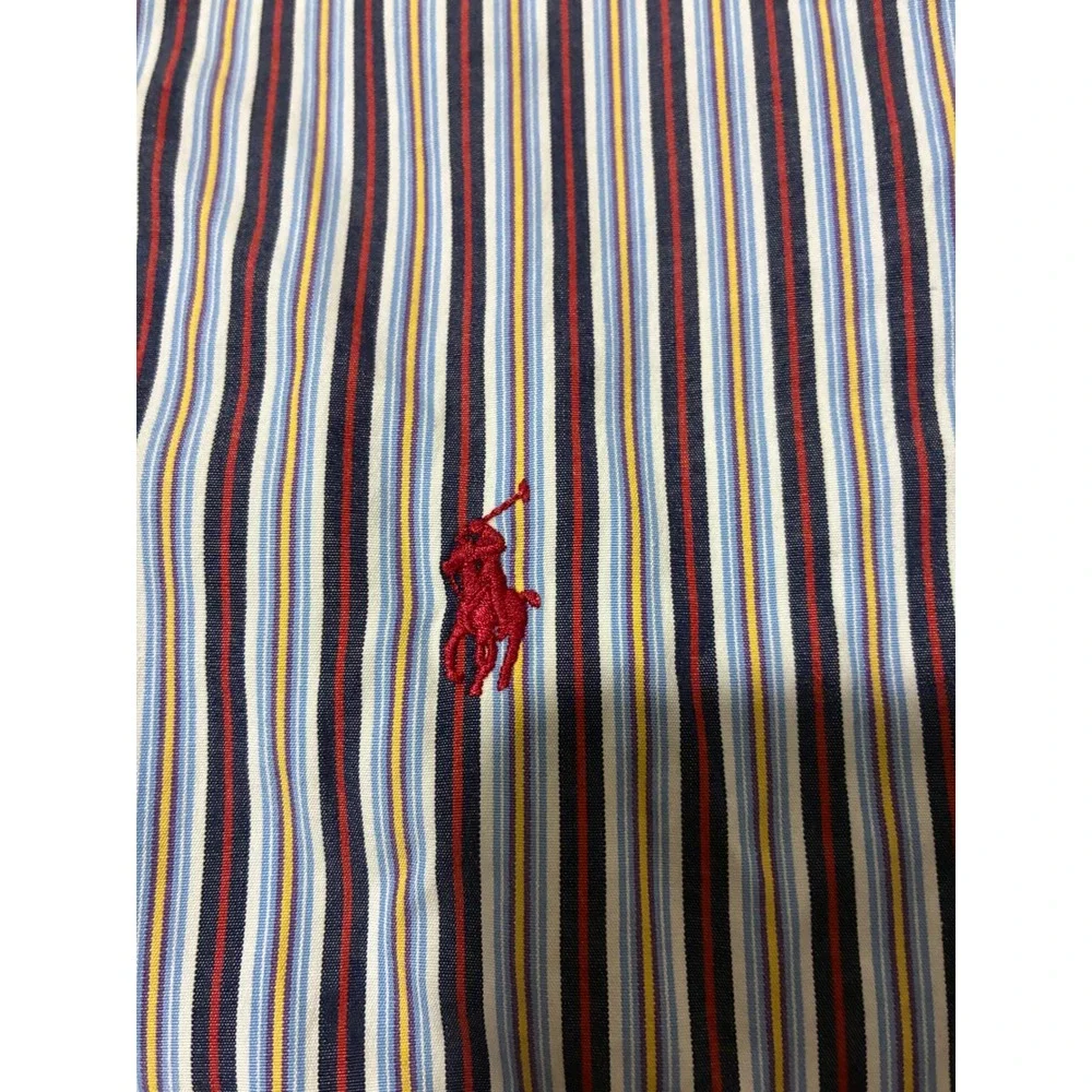 Polo Ralph Lauren Mens Custom Fit Striped Button Down Shirt Blue Red L 16.5